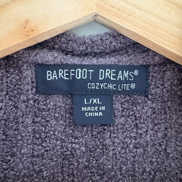 BAREFOOT DREAMS Cozychic Lite Knit Open Cardigan Sweater Purple/Gray L/XL Hygge - Picture 2 of 11